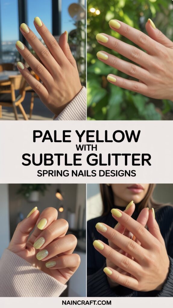 Pale Yellow with Subtle Glitter spring nails ideas Pale Yellow with Subtle Glitter spring nails ideas
