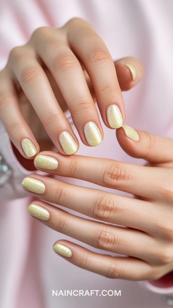 Pale Yellow with Subtle Glitter spring nails ideas Pale Yellow with Subtle Glitter spring nails ideas