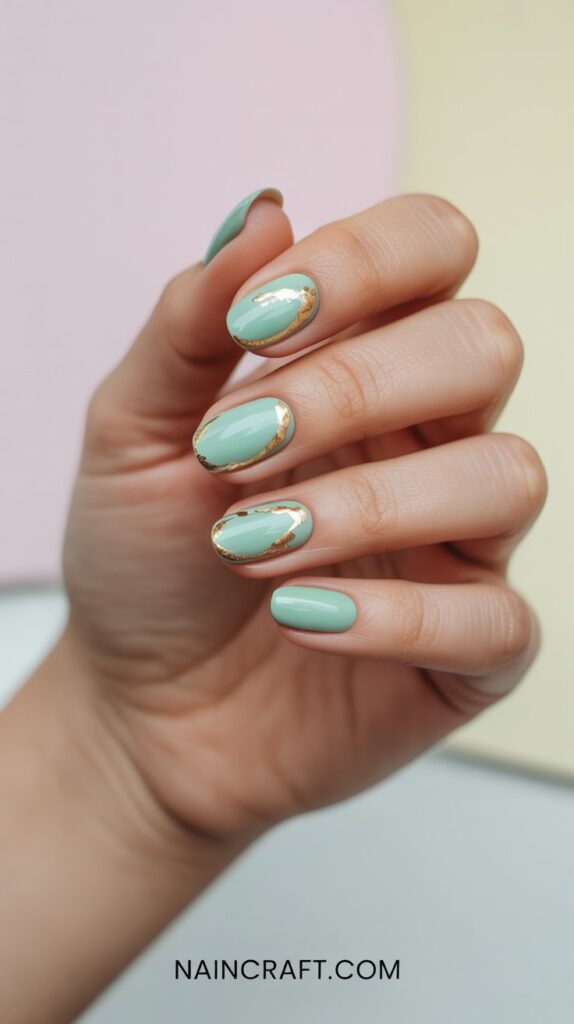mint green with gold foil accents spring nails mint green with gold foil accents spring nails