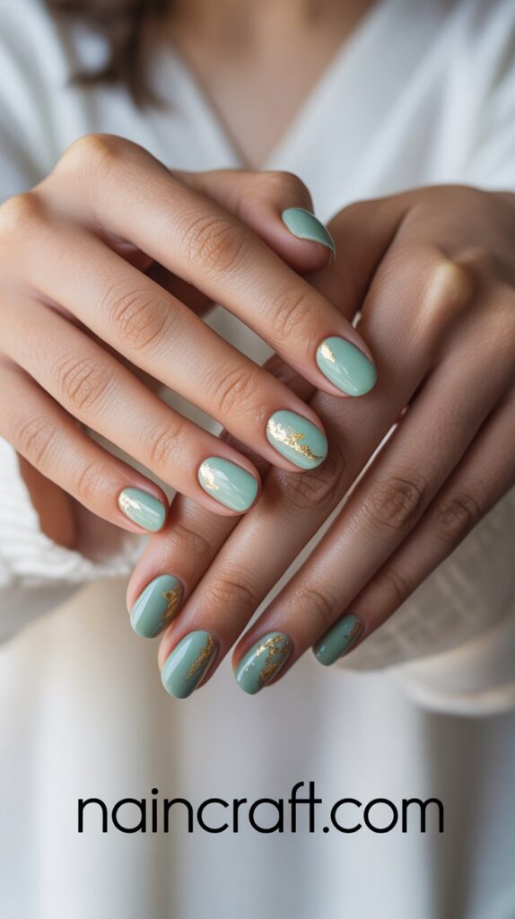 mint green with gold foil accents spring nails mint green with gold foil accents spring nails