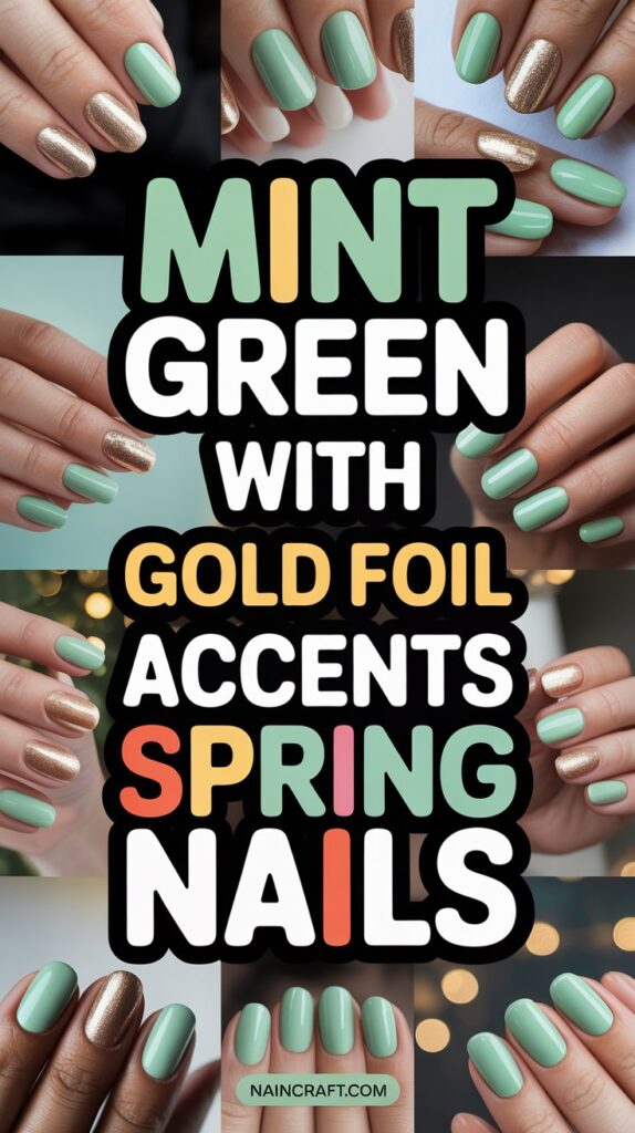 mint green with gold foil accents spring nails mint green with gold foil accents spring nails