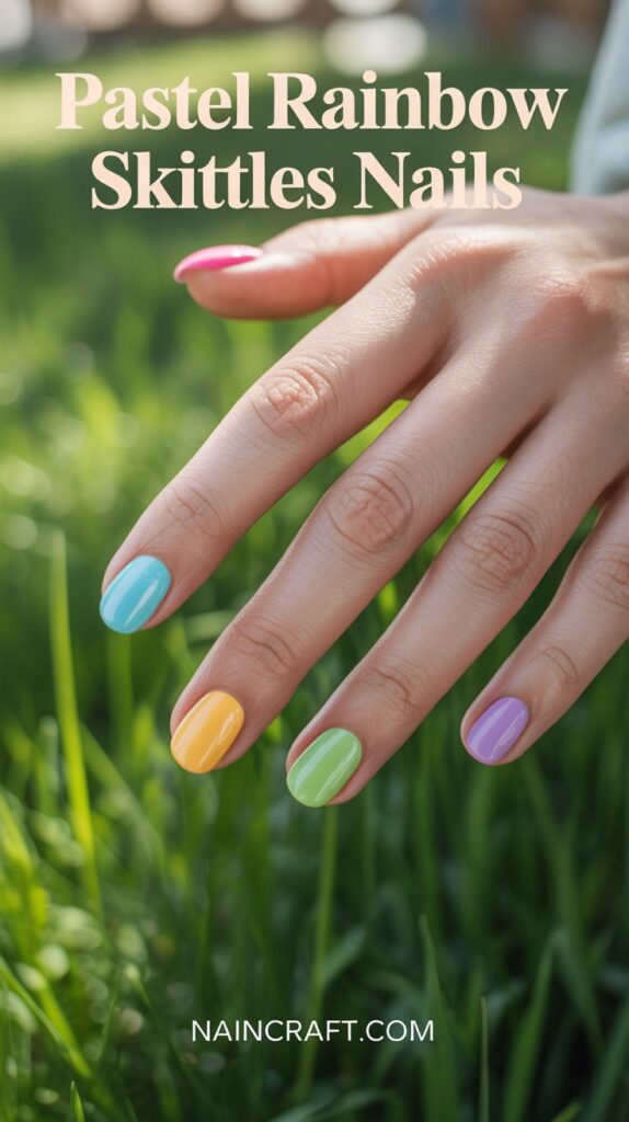 Pastel Rainbow Skittles Spring cute nails ideas Pastel Rainbow Skittles Spring cute nails ideas