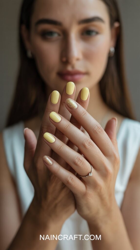 Pale Yellow with Subtle Glitter spring nails ideas Pale Yellow with Subtle Glitter spring nails ideas