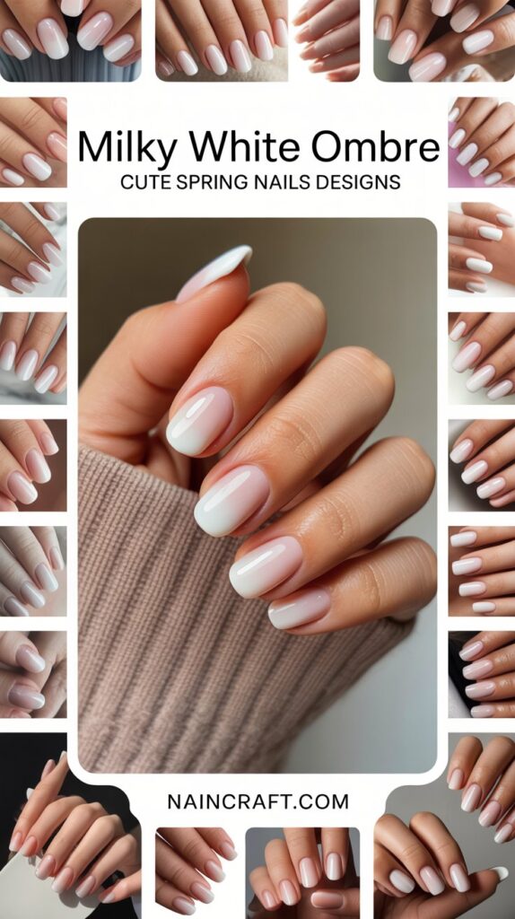 Milky White Ombre Acrylic nails Ideas
