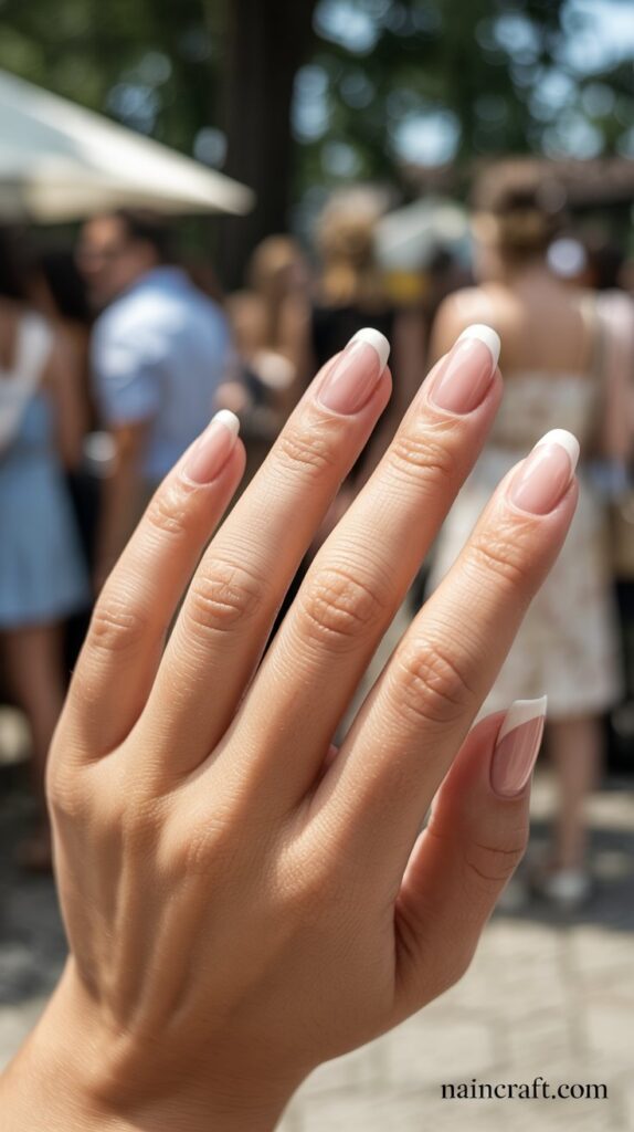 Sheer Nude with Micro French Tips nails
