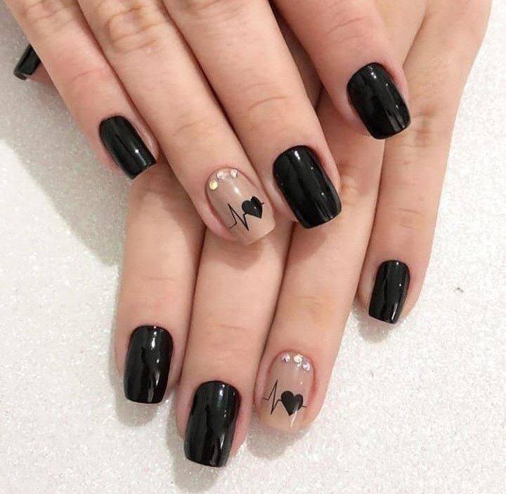 Black Heart Accent Nails