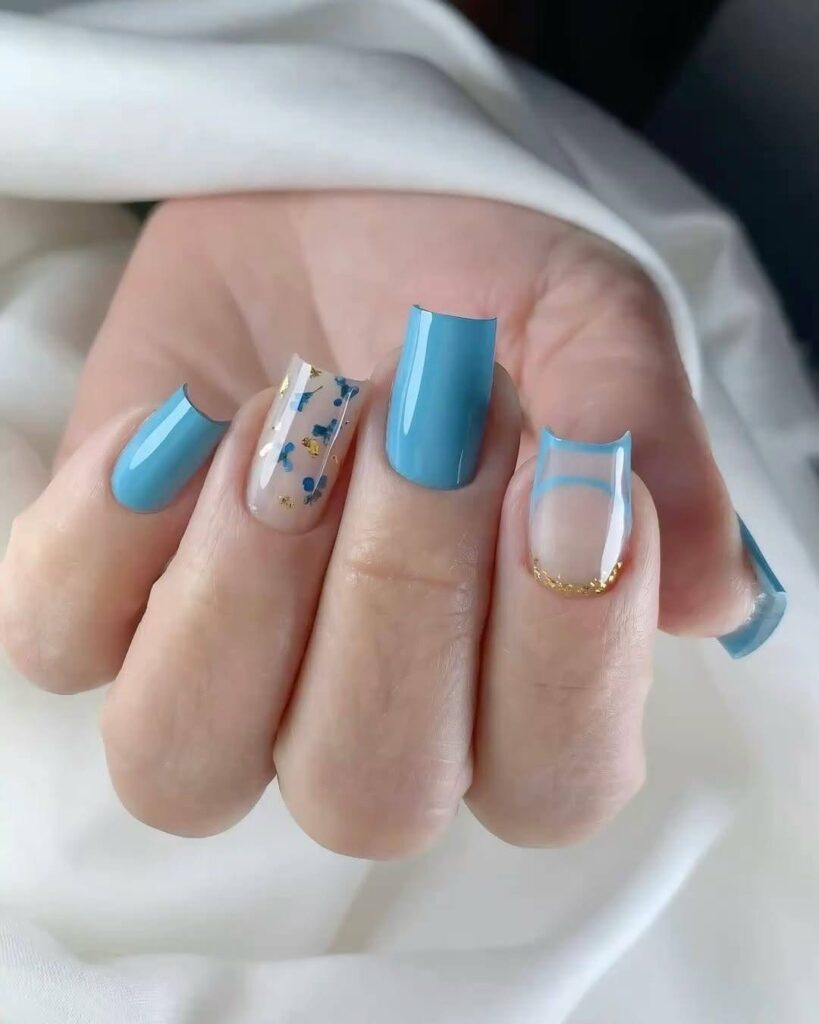 Blue Accent Minimal Nails