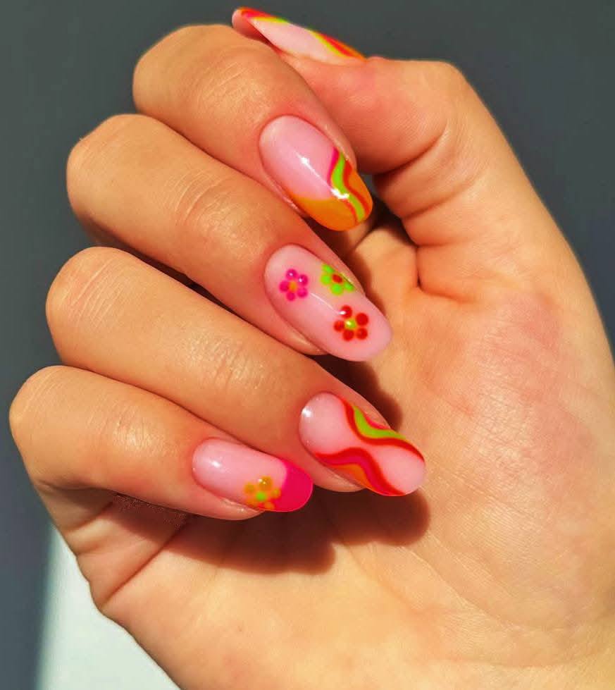 Bright Floral Swirl Nails