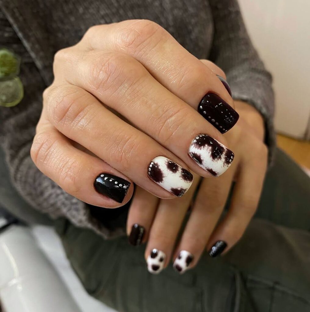 Brown Cow Print Nails