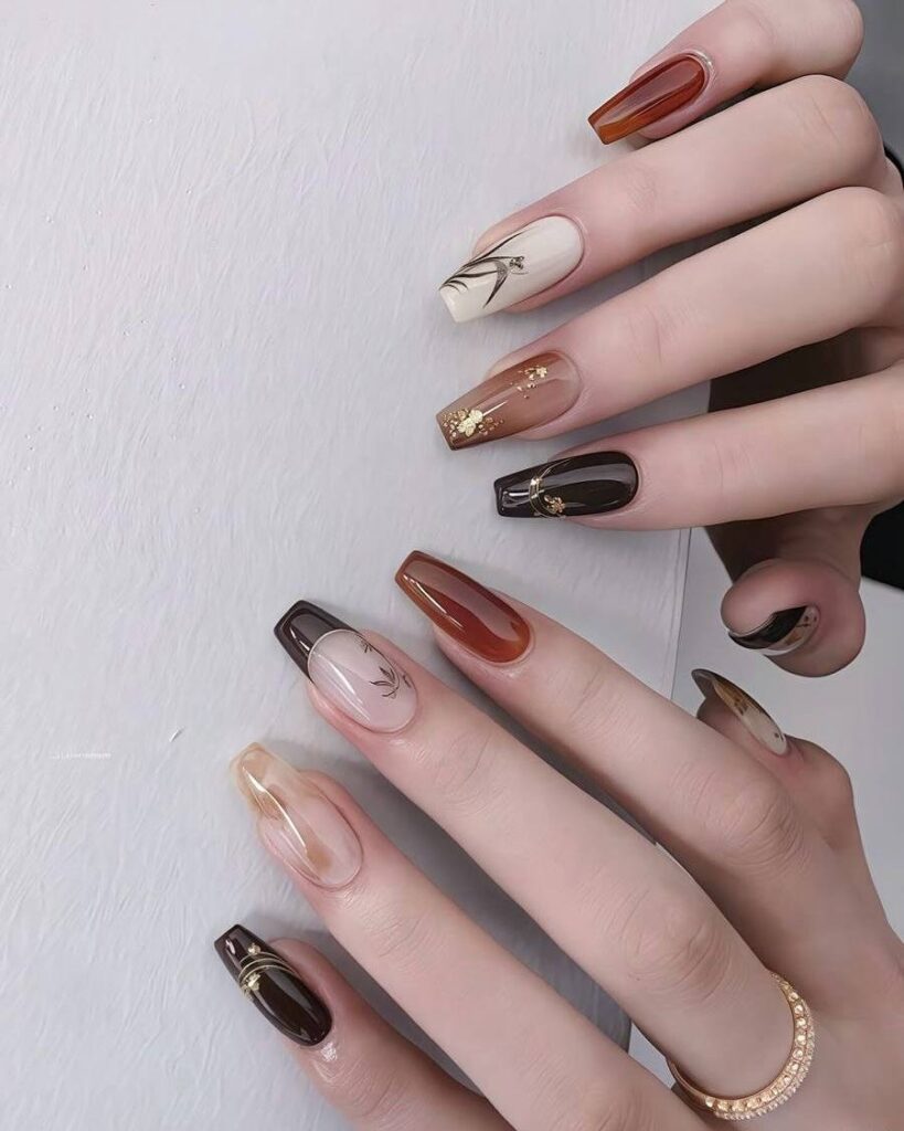 Brown Mixed Minimal Nails