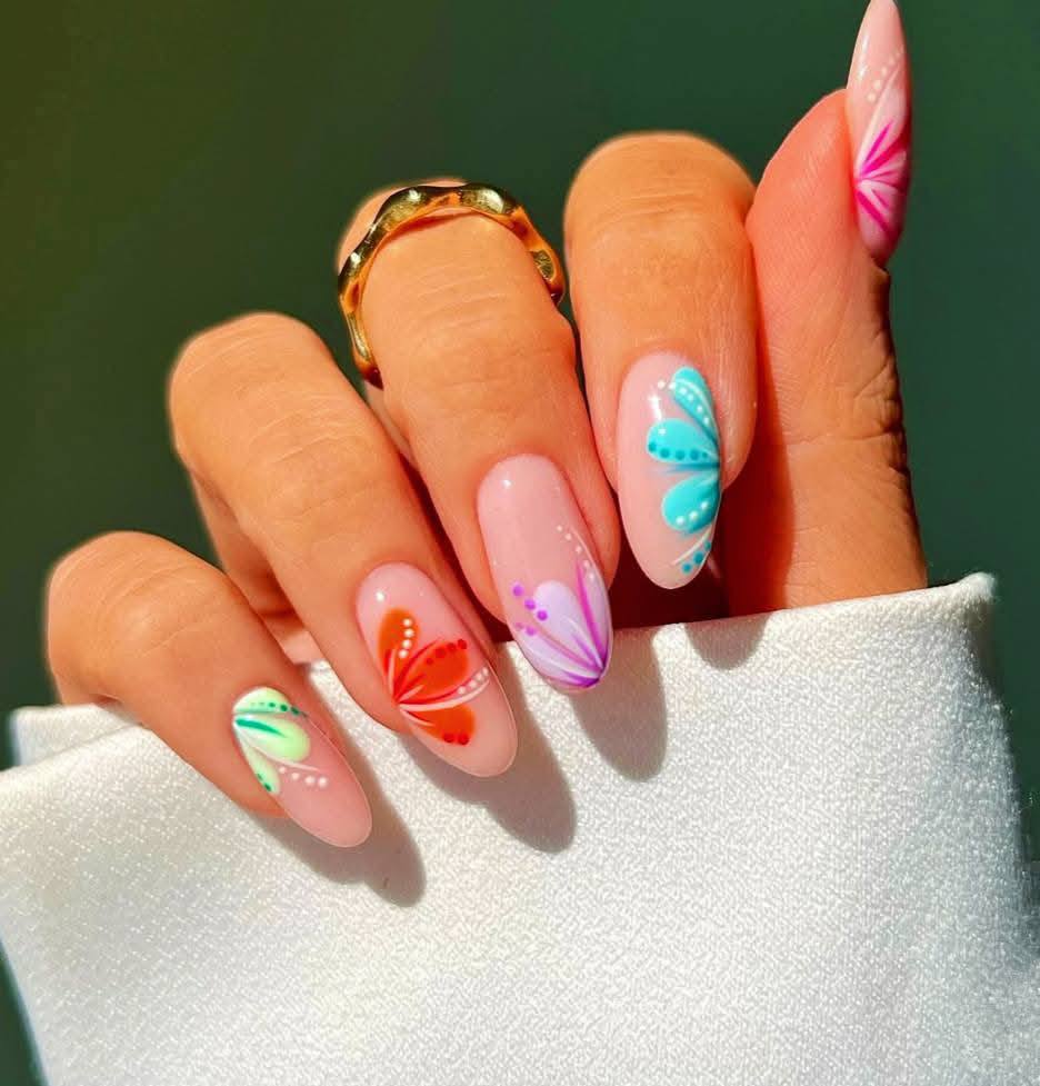 Colorful Butterfly Accent Nails