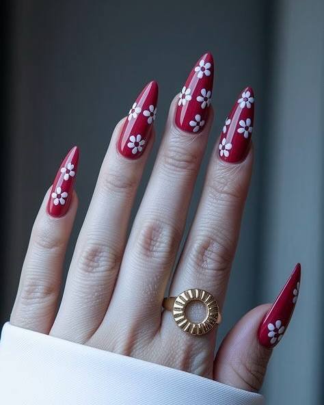 Red Floral Statement Nails