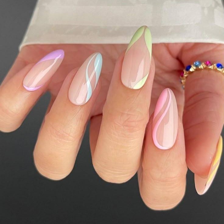 Soft Multi Color Swirl Nails