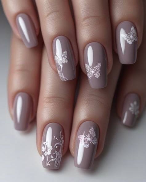 Soft Taupe Butterfly Nails
