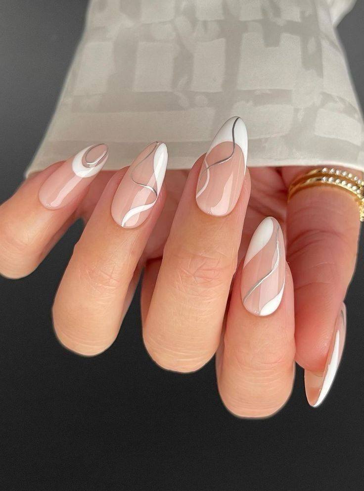 Soft White Swirl French Nails