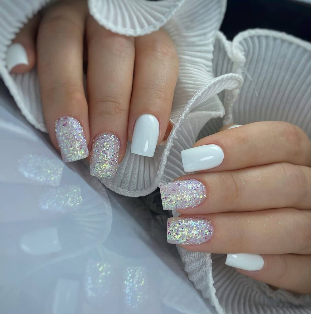 White Glitter Nails