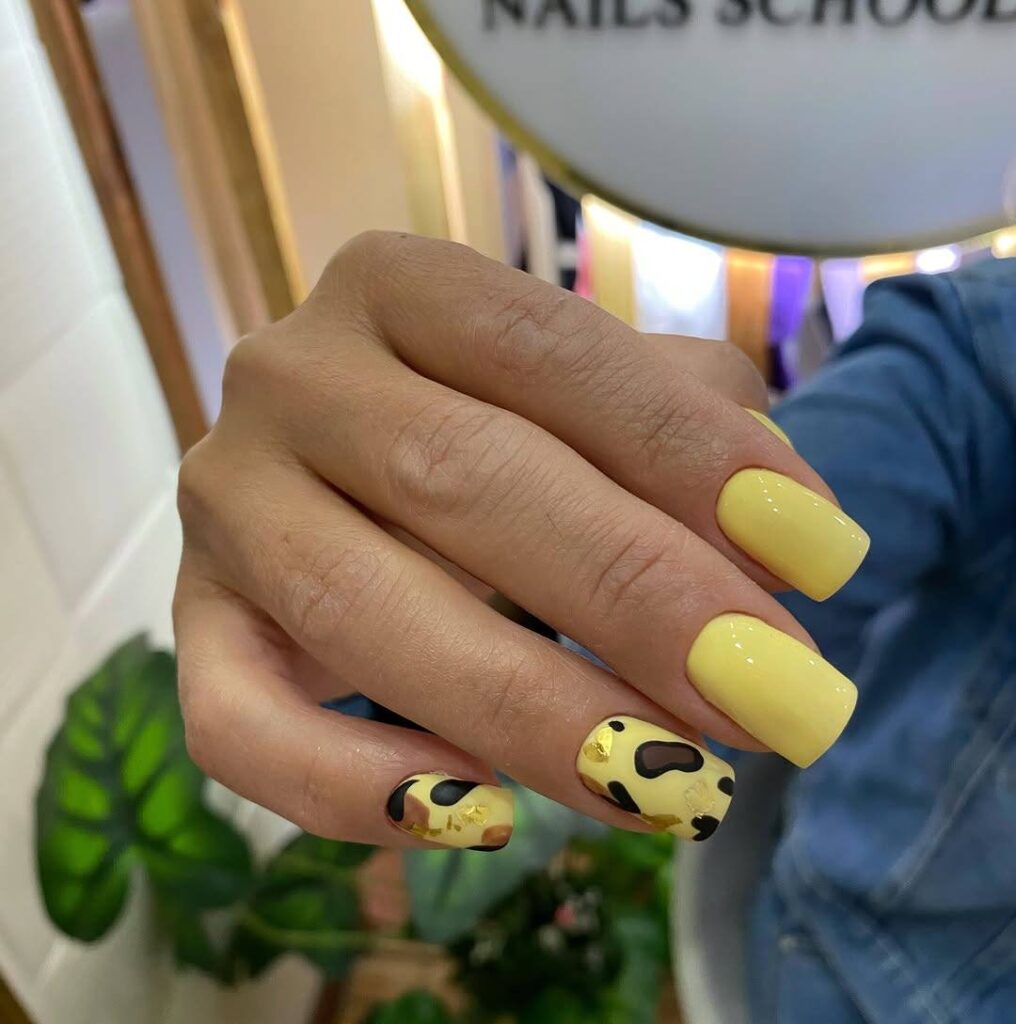 Yellow Cow Print Nails