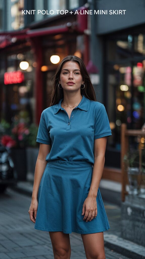 Knit Polo Top + A-Line Mini Skirt