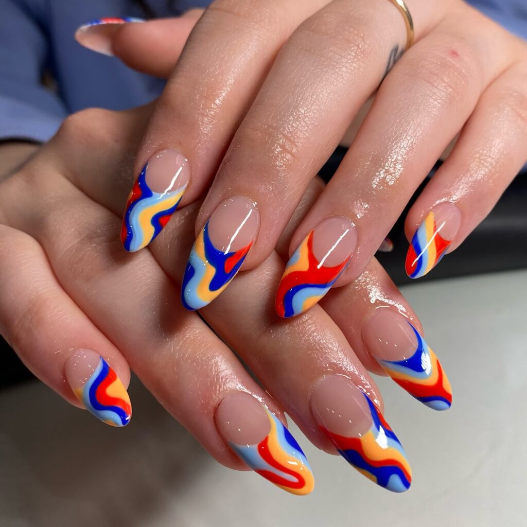 Colorful Abstract Swirl Chrome Nail Art