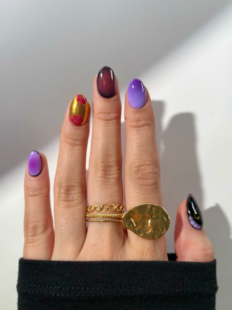 Bold Gradient Purple with Artistic Mixed Designs