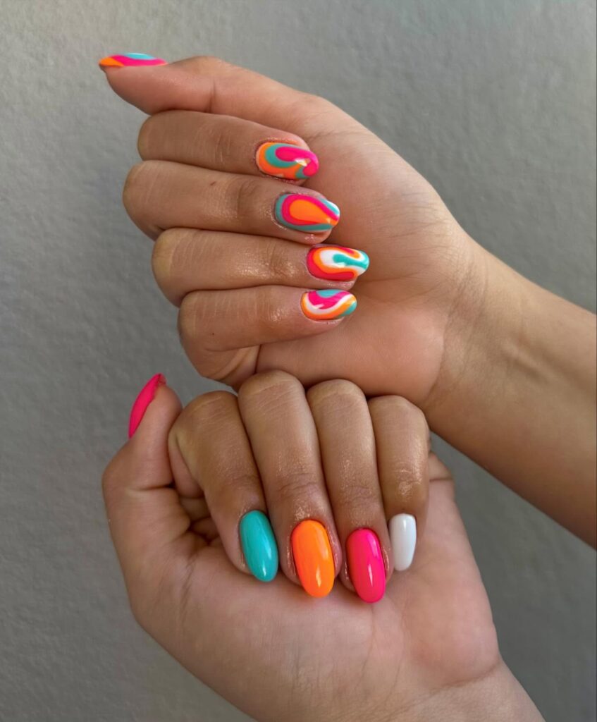 Bold and Bright Swirl Nails