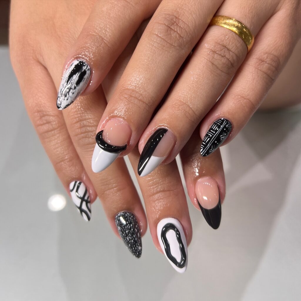 Chic Black and White Art Nails