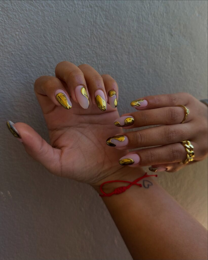 Chrome Gold Accent Nails