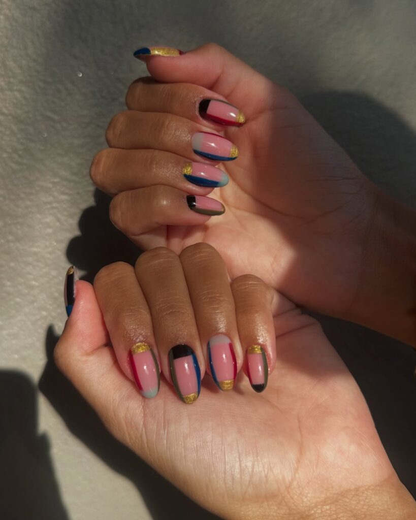 Color-Blocked Metallic Nails