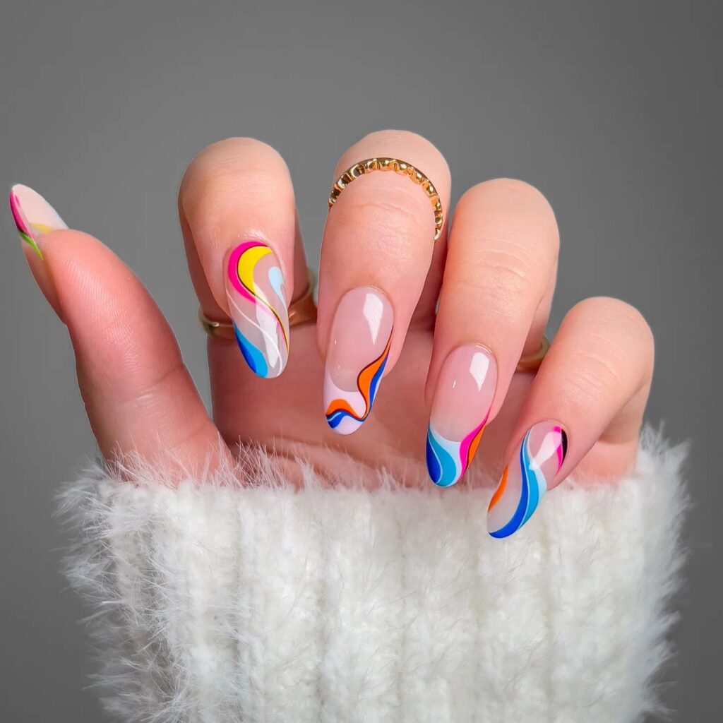Colorful Swirl Cute Nails