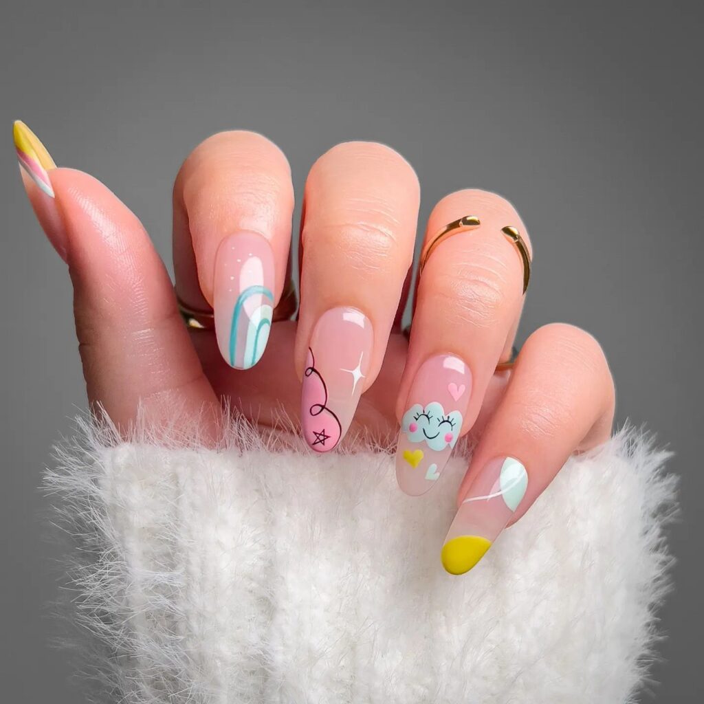 Cute Cloud and Rainbow Nails