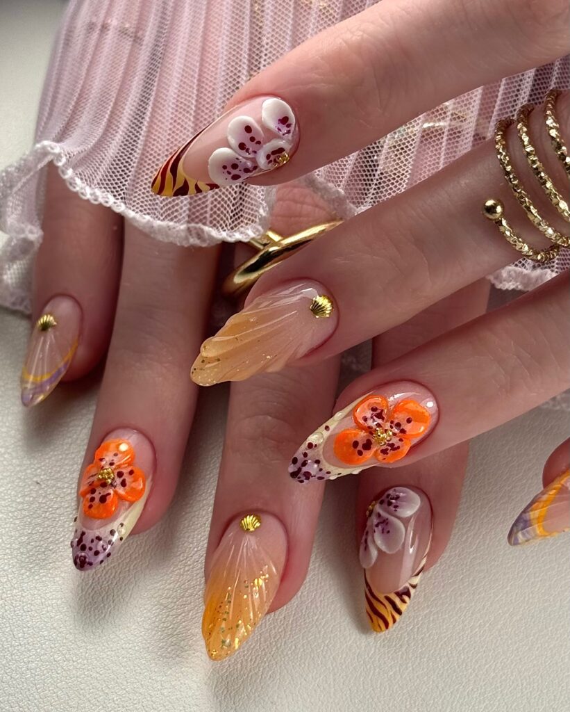 Exotic Orchid and Shell Nails