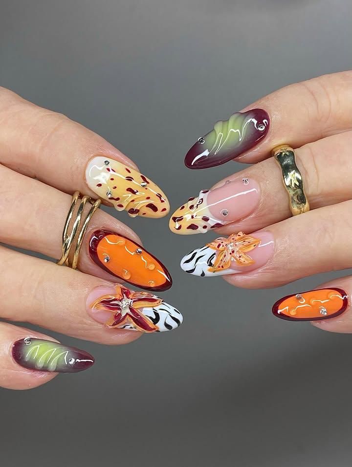 Fall Leaves & Animal Print Nails