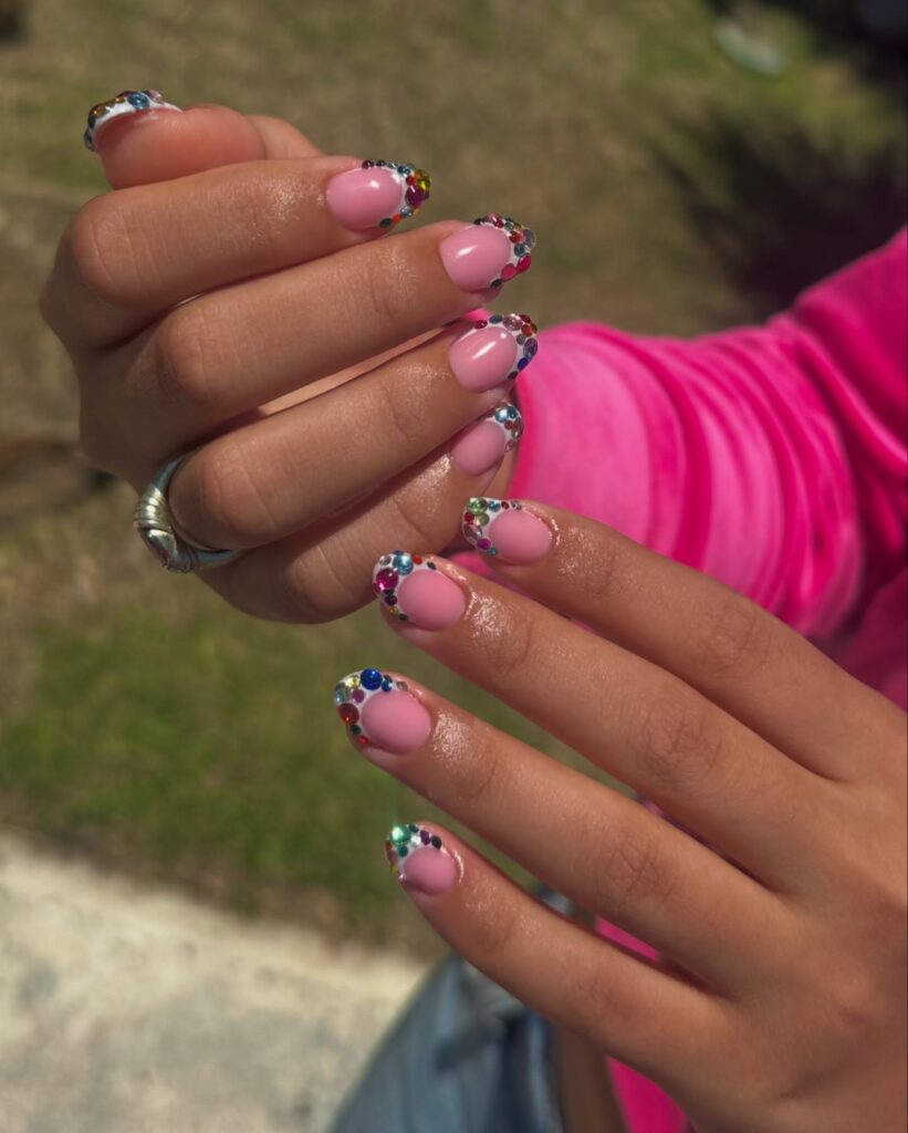 Gem-Studded Pink French Tips