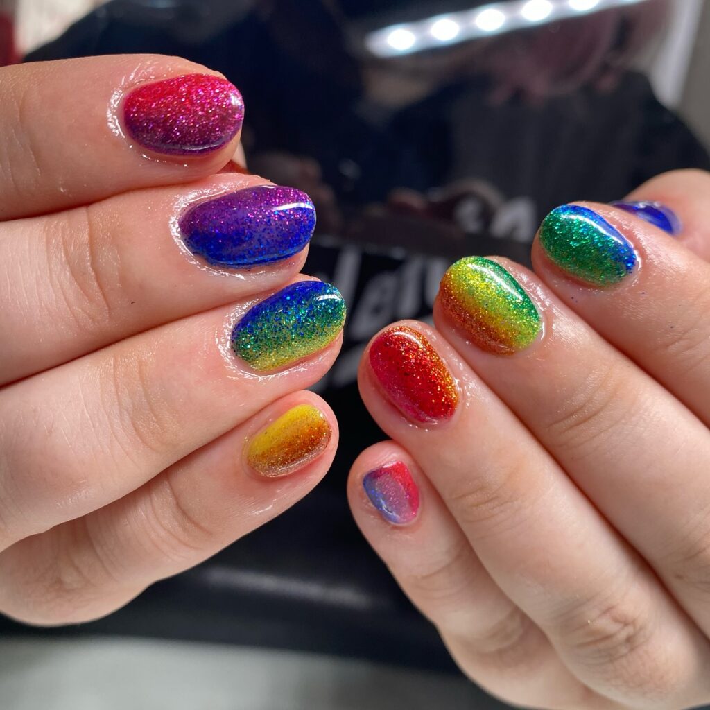 Glitter Rainbow Ombre Nails