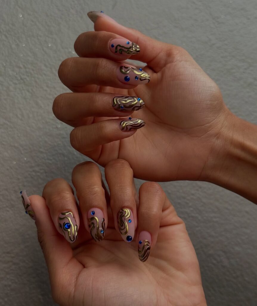 Gold and Brown Abstract Nails