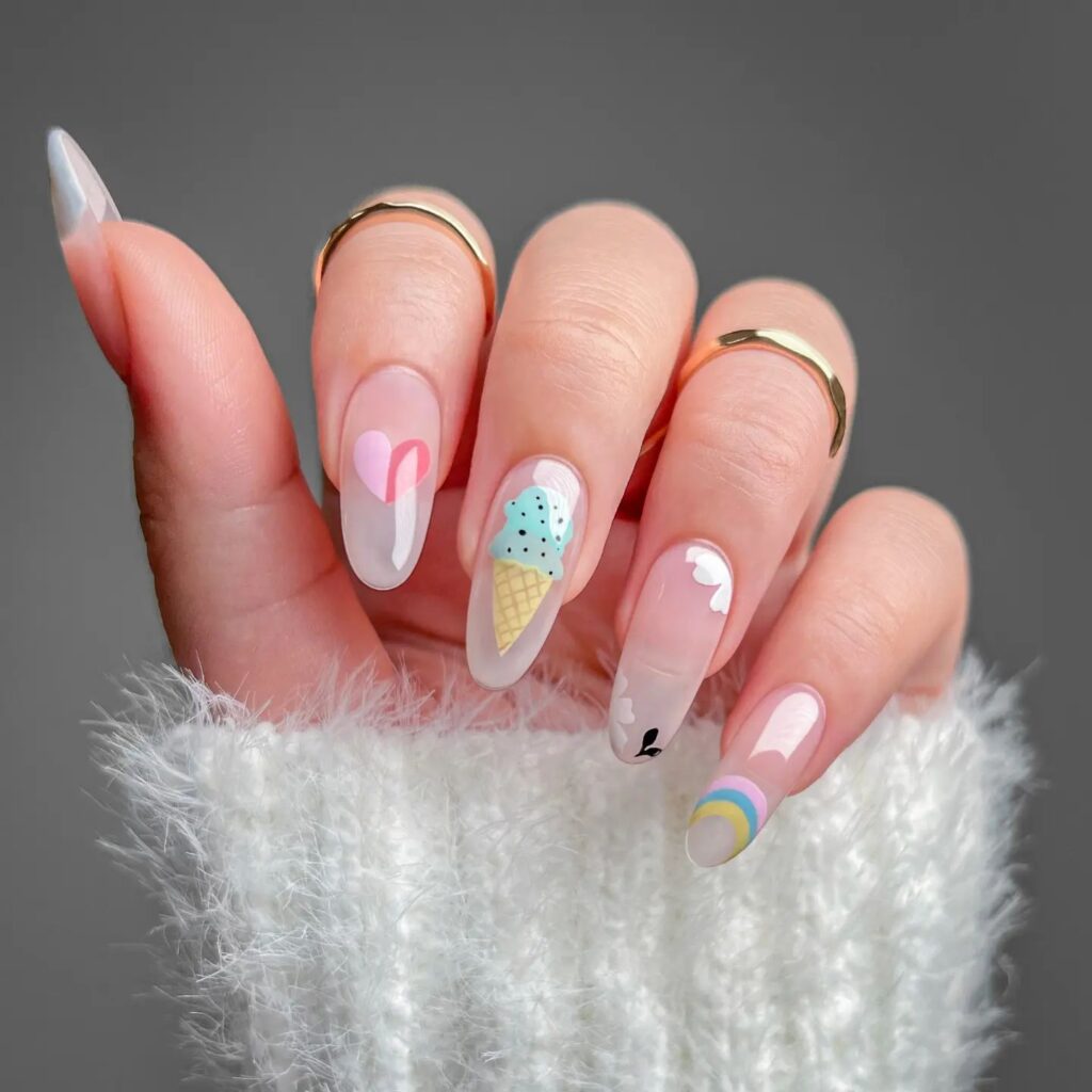 Ice Cream & Rainbow Kawaii Nails