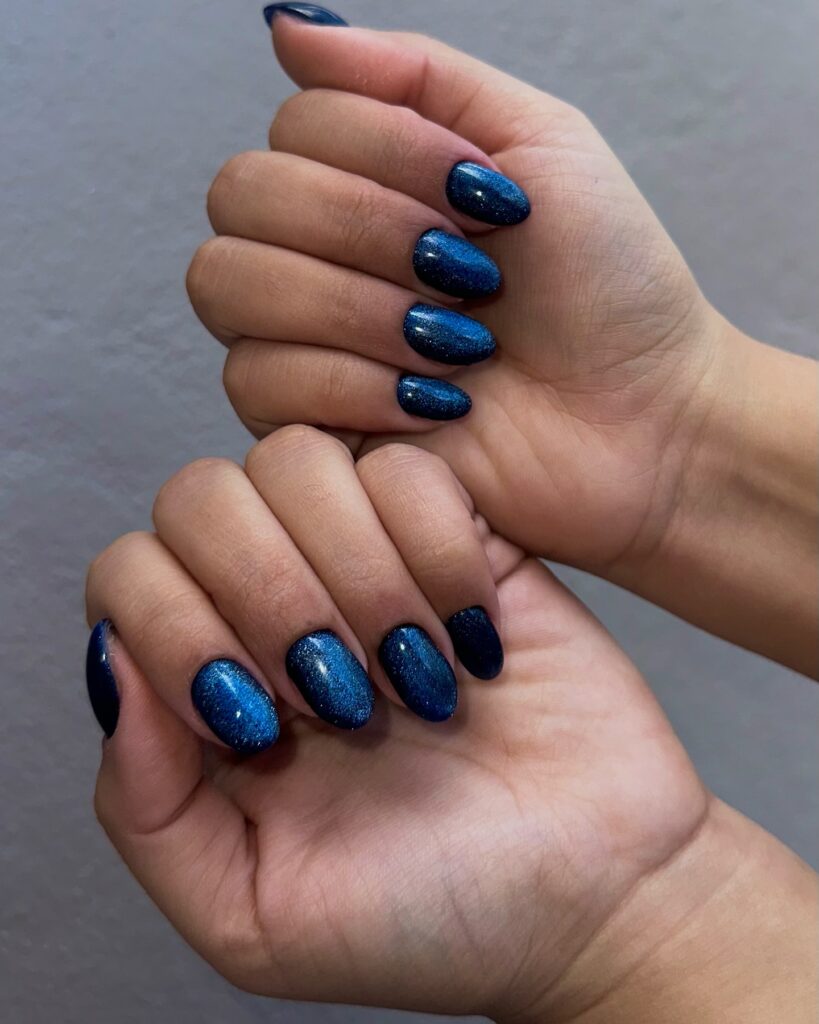 Midnight Blue Glitter Nails