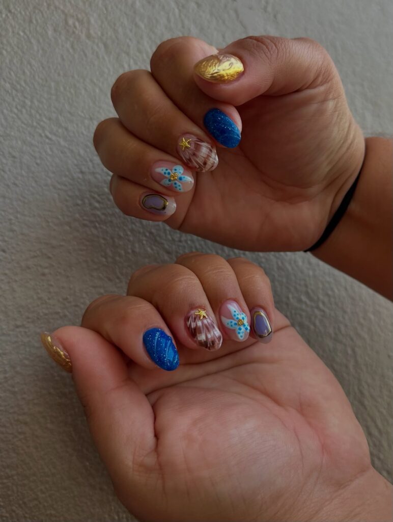 Mixed Artistic Ocean-Inspired Nails