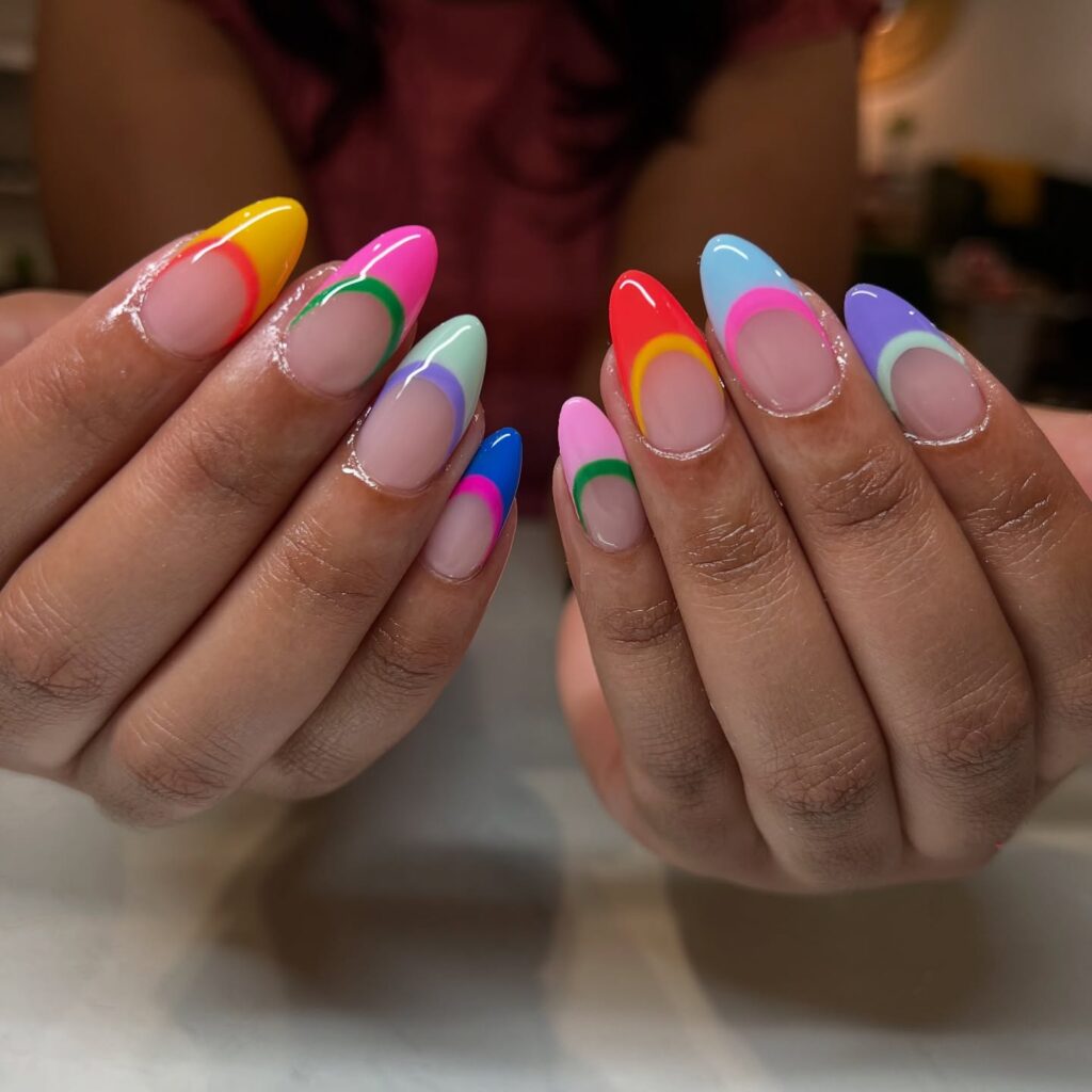 Neon Color-Block French Nails