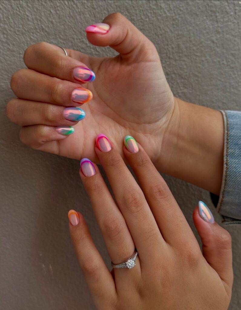 Neon Watercolor Swirl Nails
