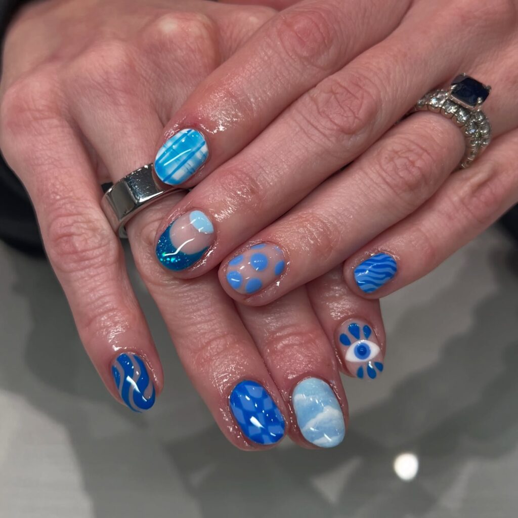 Ocean-Inspired Blue Art Nails
