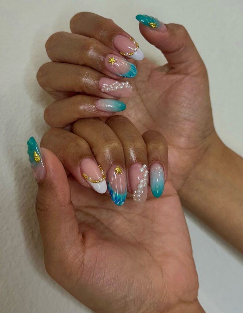 Ocean Pearl and Seashell Nails