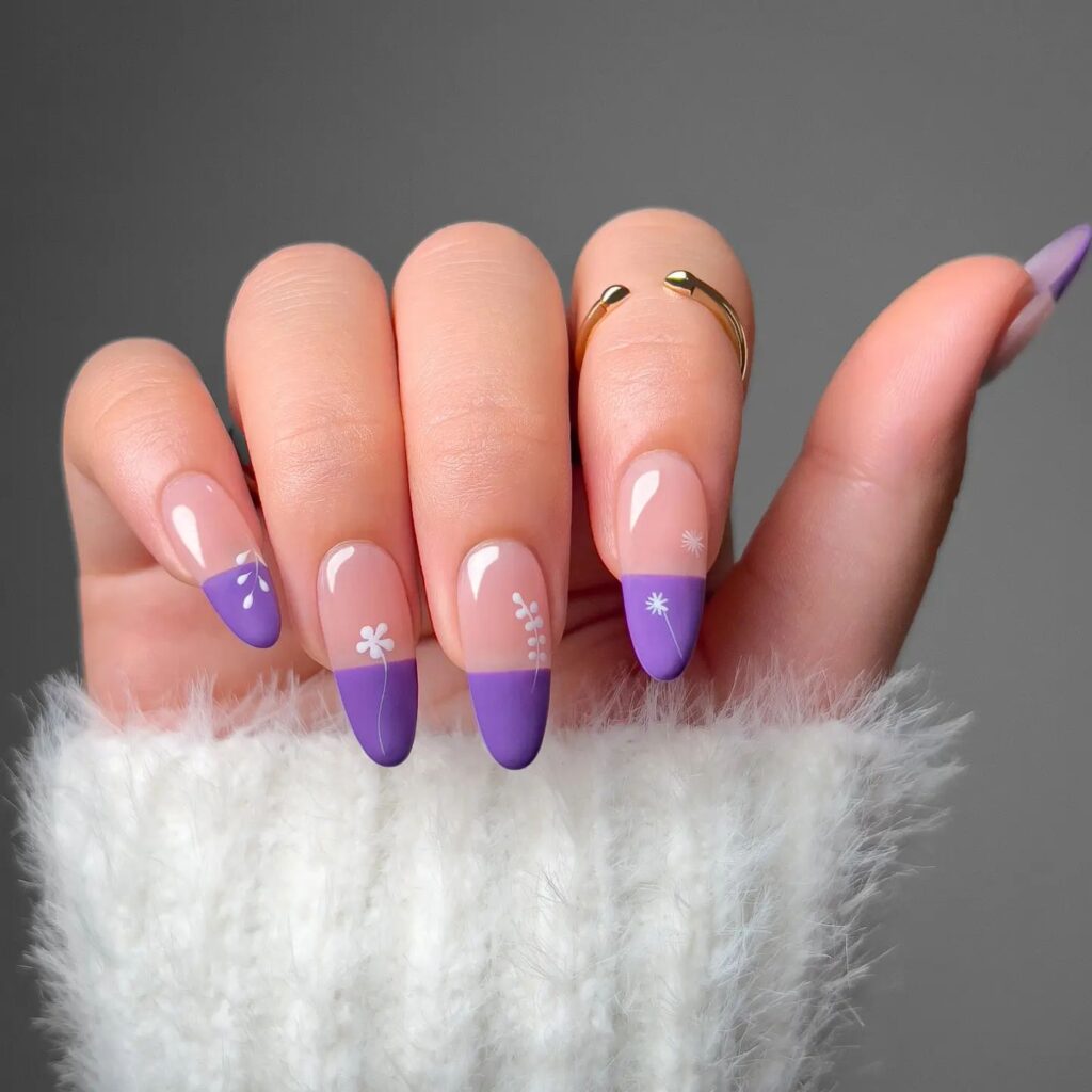 Pastel Purple Floral Cute Nails