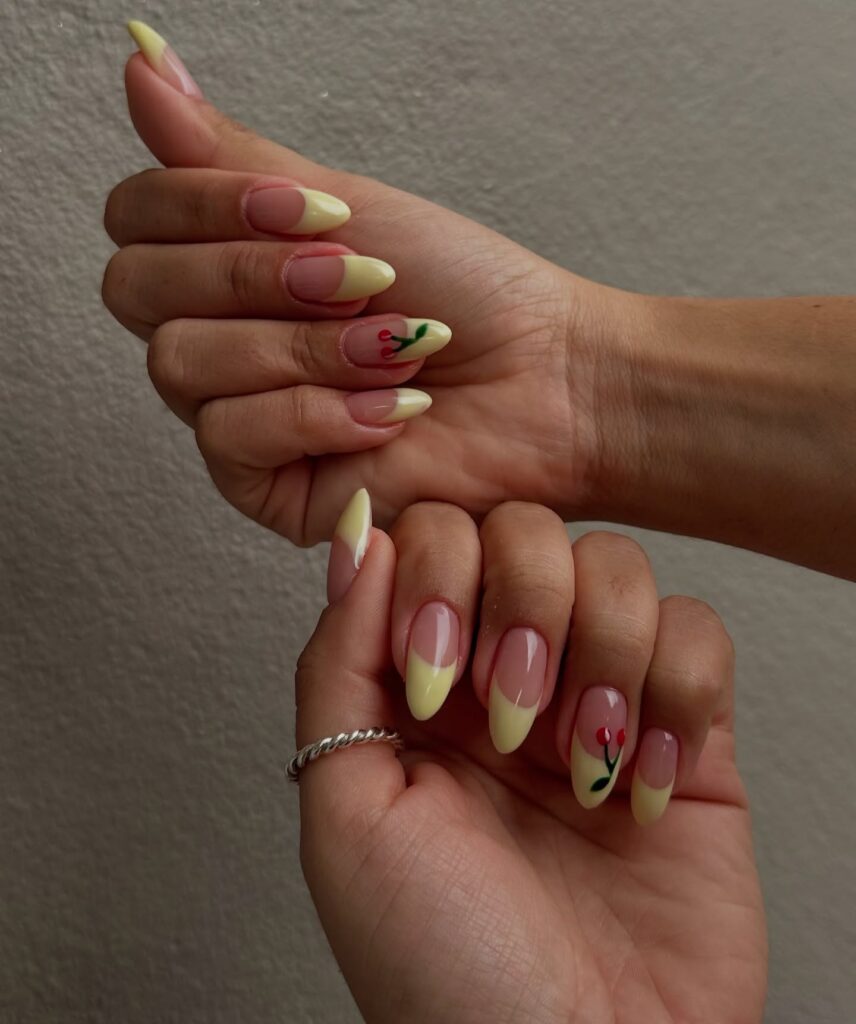 Pastel Yellow Cherry Nails