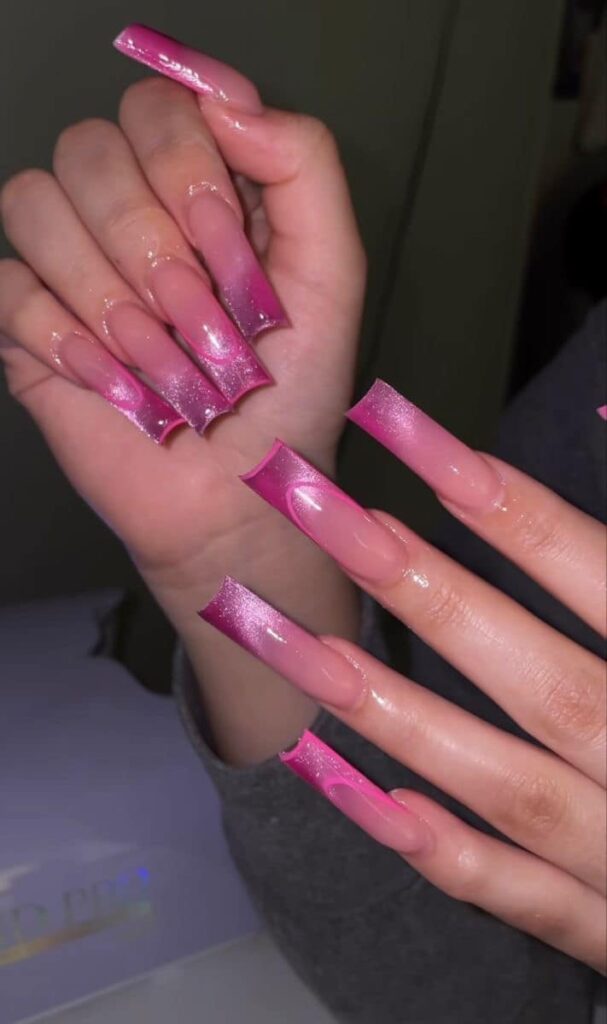 Pink Ombre Cat Eye Nails