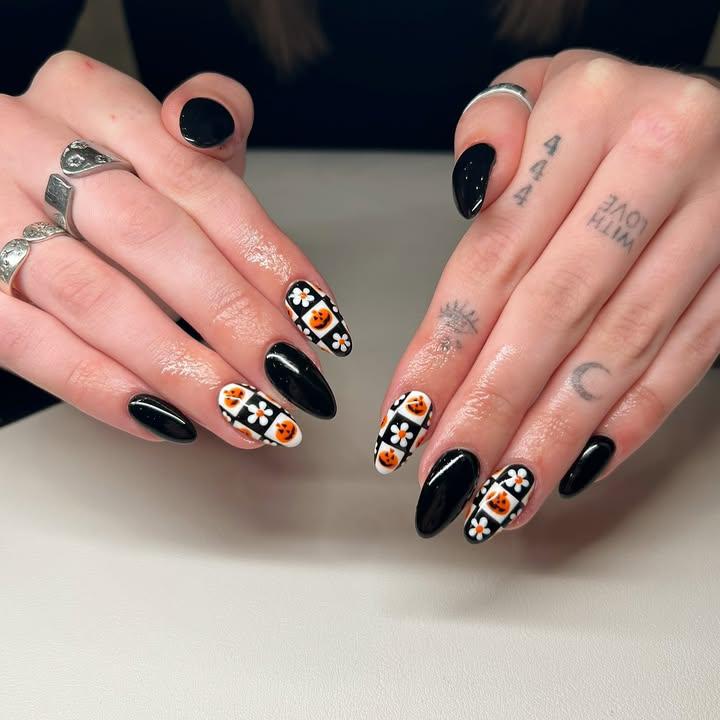Pumpkin Floral Halloween Nails
