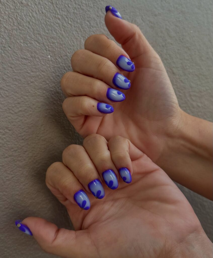 Purple French Tip with Dot Accents