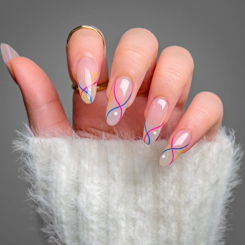 Rainbow Ribbon Lines Nails