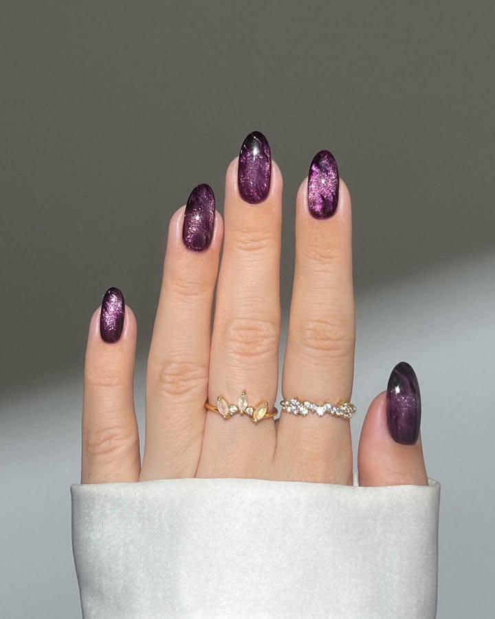 Shimmery Purple Galaxy Nails