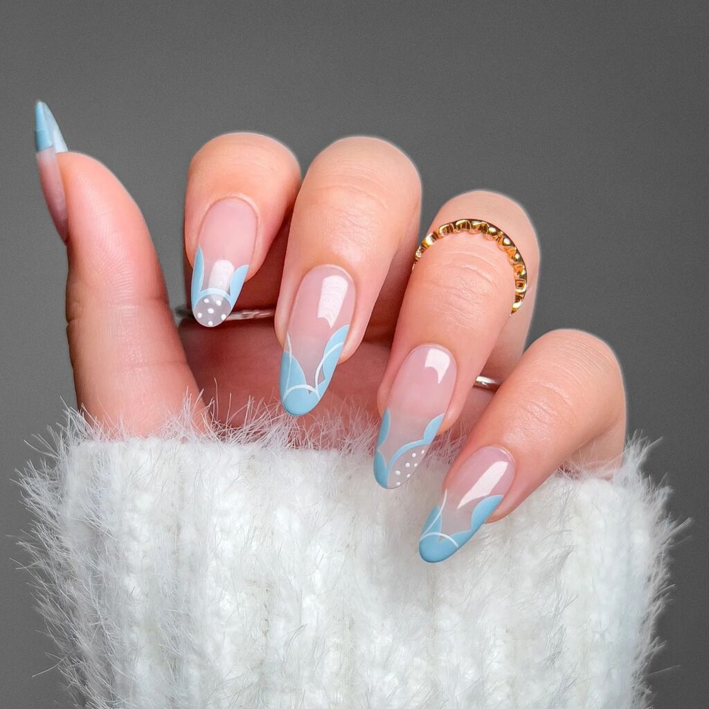 Sky Blue Petal Tips Nails